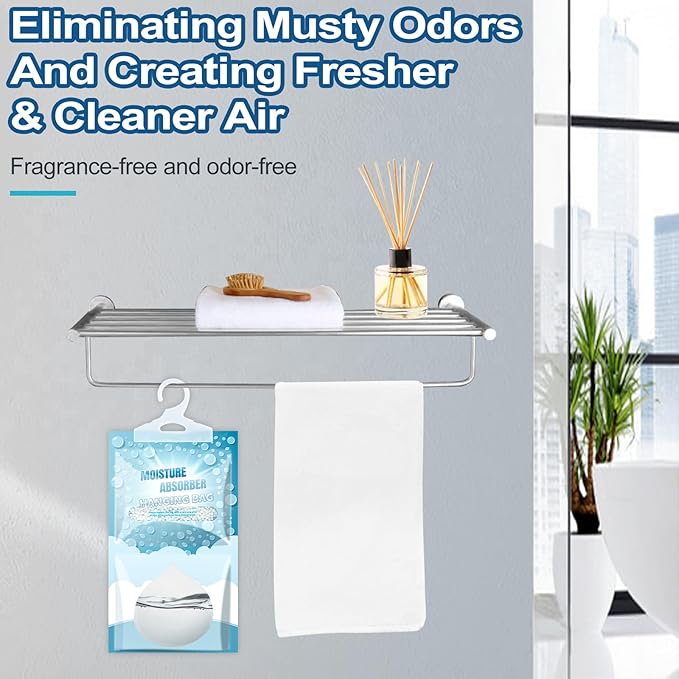 Moisture Absorbers Packets - 12 Pack Hanging Moisture Absorbers Dehumidifier Bags for Closet Bathroom Kitchen, Fragrance Free Humidity Absorber Packs, Removes Moisture & Odors