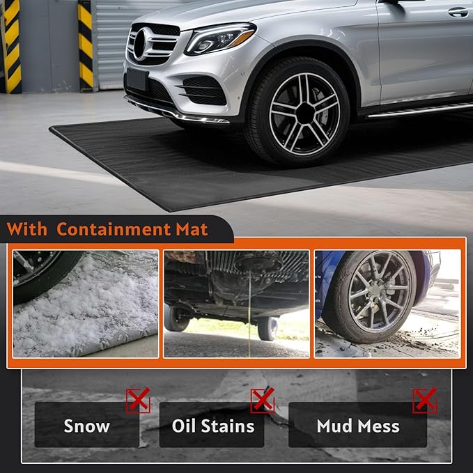 Garage Floor Containment Mat 8'6" x 22', Extra Thick PVC Parking Mat with 1.2" Raised Edges, Non-Slip Waterproof Floor Protector for Snow, Rain & Mud, Easy Clean, Fits Full-Size SUVs & Trucks