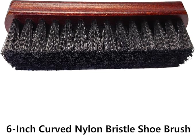 Shoe Cleaning Brush Set of 3 Brushes with Horsehair, Boar and Nylon Bristles, 6" Concaved Handle for Premium Grip, Wooden Sneaker Brush for Leather, Boot, Textile, Bags and Accessories