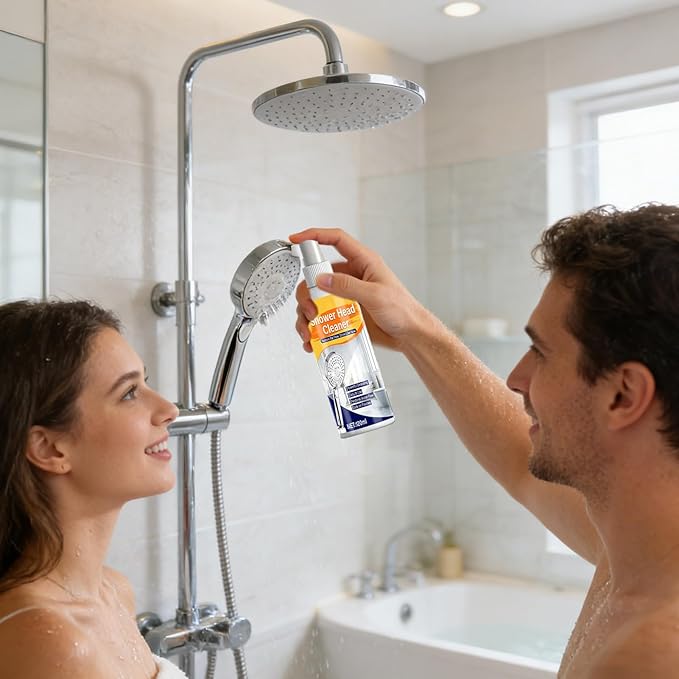 Shower Cleaner Spray - 120ml Multi-Purpose Descaling Solution with Microfiber Polishing Towel, Shower Head Descaling Kit, Limescale and Grime Remover, Hard Water Stain Eraser for Glass Doors Mirrors
