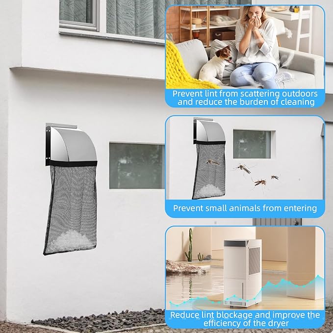 Dryer Lint Catcher 3-Pack: Reusable Outdoor Lint Trap for Dryer Ventilation with Sticky Strips - Lint Collector for Dryer to Enhance Efficiency