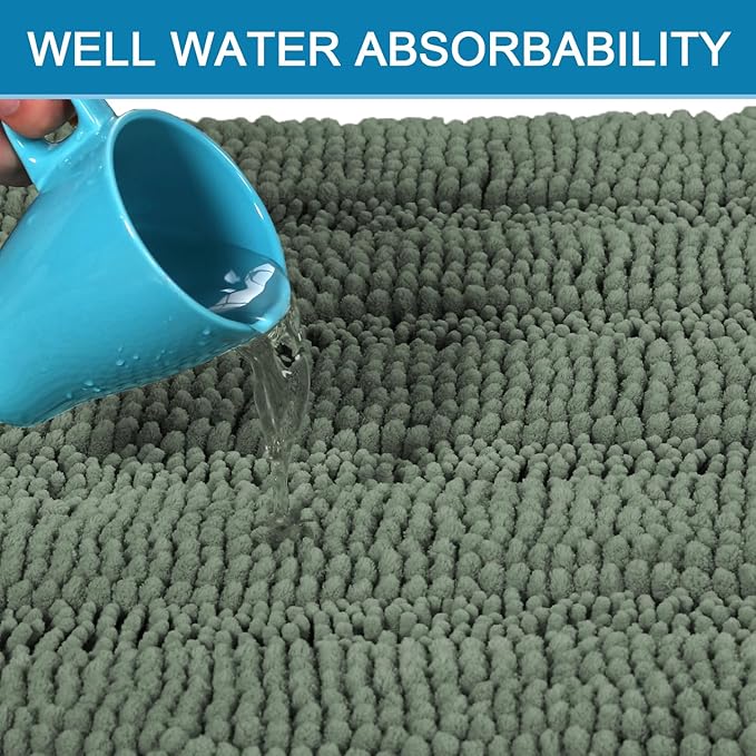 H.VERSAILTEX Bathroom Rugs Bath Rug Set 2 Piece Bathroom Contour Rug Toilet Mat Non Slip Contour Bath Rug Ultra Thick Water Absorbent Striped Bath Mats Washable(20" x 32" Plus 20" x 20" U, Green Bay)