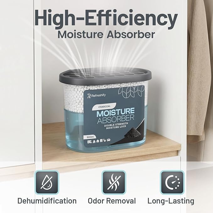 Premium Moisture Absorbers and Dehumidifier Tubs – High-Efficiency Closet Dehumidifier and Dehumidifier for Car, Odor Control Charcoal, 12 Pack, 7.5 Oz