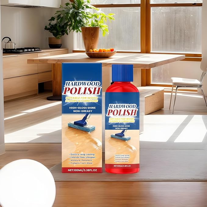 Hardwood Floor Polish - 100ml Natural Shine Liquid, Fast-Drying Wood Cleaner, Scratch Remover Solution | Deep Cleaning Polish for Bedroom, Entryway, Apartment, Furniture, Table, Cabinet, Shelf surfece
