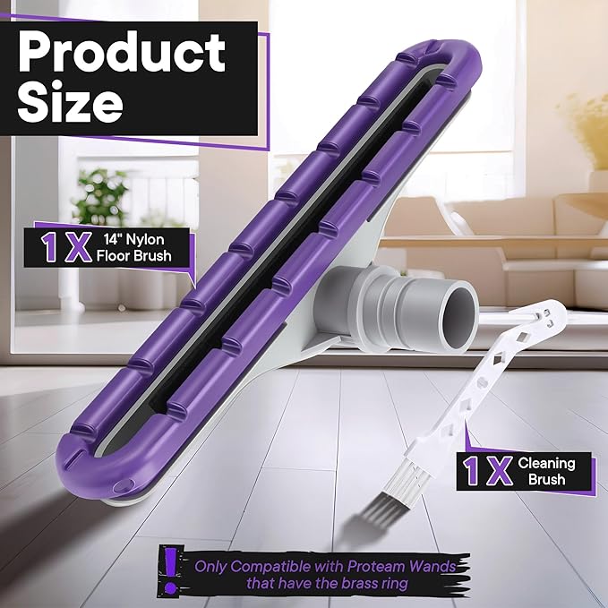 Replacement Floor Tool Compatible with Proteam E-Z Glide Backpack Vacuums 10 QT & 6 QT, Upgraded 14" Hard Surface Floor Tool for Commercial Cleaner Cleaning Brush (Nylon Brush, Purple Gray)