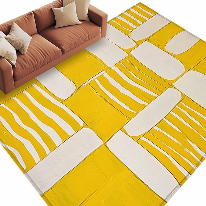 Impressionist Style 6'x9' Large Area Rugs, Yellow Abstract Blurred Color Washable Area Rugs Non-Slip Indoor Floor Mats Large Carpet for Living Room Bedroom Dining Room