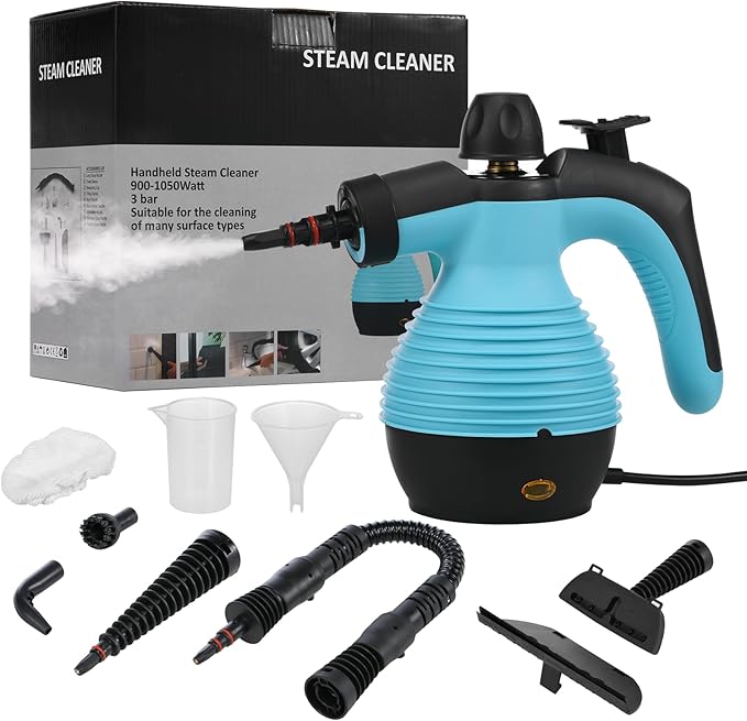AORESAC Handheld Steam Cleaner, Multi-Purpose Steamer Pressurized Electric Steam Cleaner with Safety Lock and 9 Accessory Kit for Upholstery, Kitchen, Bathroom, Grout, Tile, and Floor Cleaning, Blue
