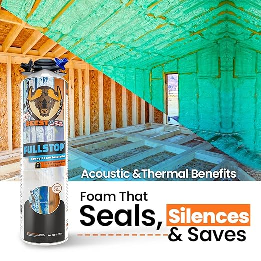 BEEST FullStop Spray Foam Insulation for Wall & Attic (720 Board ft/sq.ft) Perfect Heat & Acoustic Proofing for Reduced Energy Bills - One Component Polyurethane Foam Insulation Can, 36 Pack (26.8 oz)