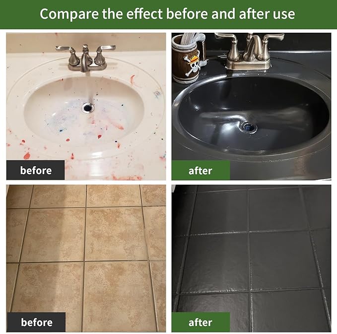Black Spray Tub and tile Paint 450ml*2 Pack,Bathroom Wallpaper,Bathtub and Tile Spray Ceramic Glass Window Privacy,Electrical appliances,ceramic flowerpot Paint, Kitchen countertop Tile Refinishing Kit, for Porcelain Fiberglass Ceramics, DIY Countertop...
