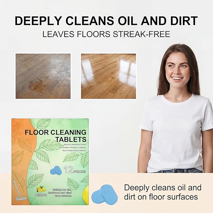 12pcs Floor Cleaner Tablets - Deep Clean Power, Multi-Surface Safe & Quick Dissolving for Tile, Vinyl, Hardwood | Fresh Lemon Scent | Compatible with Robot Mops & Wet/Dry Vacuums (24PC)