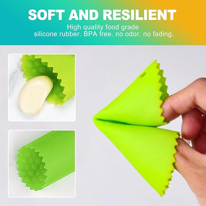 3 Pcs Silicone Garlic Peeler Tube Roller, Food-Grade & Effortless Skin Remover, Quick Kitchen Gadget for Fresh Cloves, Keeps Hands Odor-Free, Easy to Clean - Assorted Colors