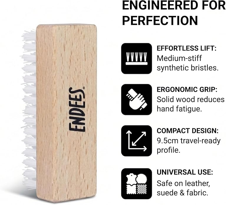 endees Brush Up (1 Pck) – Universal Shoe Cleaning Brush with Durable Synthetic Bristles & Wooden Handle – Leather, Suede & Fabric Shoes & Boots – Small, Compact, Portable Design – Shine, Polish, Dust