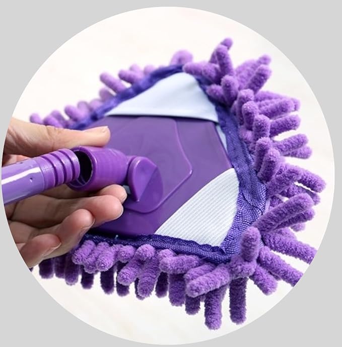 2023 New 180 Rotatable Adjustable Triangle Wet & Dry Mop with Extendable Long Handle, 2 Reusable Mop Heads for Bathroom, Floor, Wall & Sofa (Purple)