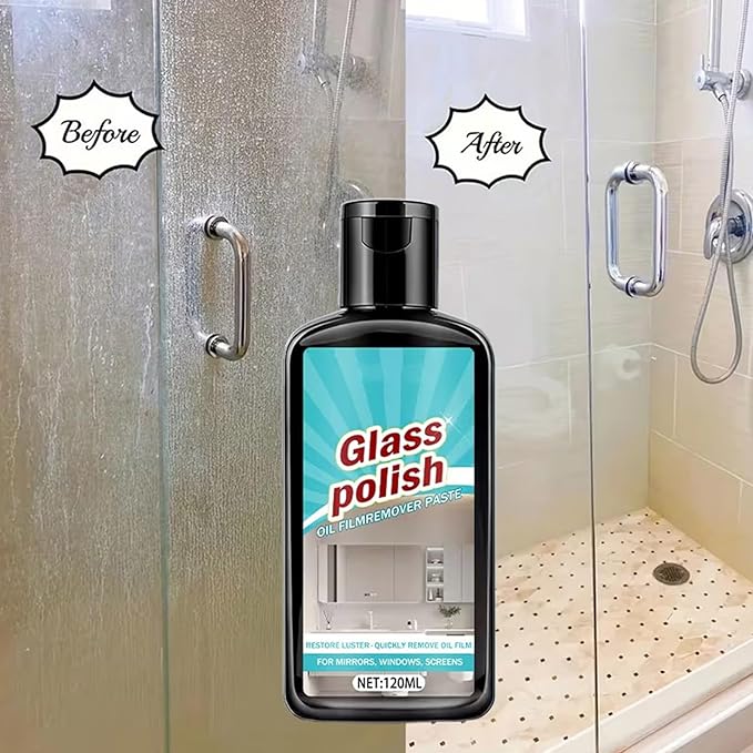 Glass Cleaner, 120ml Polishing Stain Remover with Sponge, Deep Cleaning Stain Remover, Bathroom Polisher, Remove-r Paste, Window Mirror Cleaning Solution for Limescale Tile Mirror Faucet Ceramic