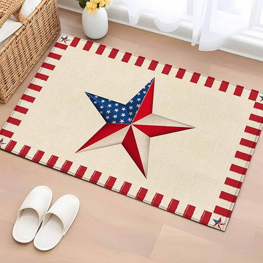 Farmhouse American Flag Pentagram Entryway Rug 2'x3', Small Area Rug Non-Slip Front Door Mat Washable Floor Carpet for Indoor Entrance Kitchen Bathroom