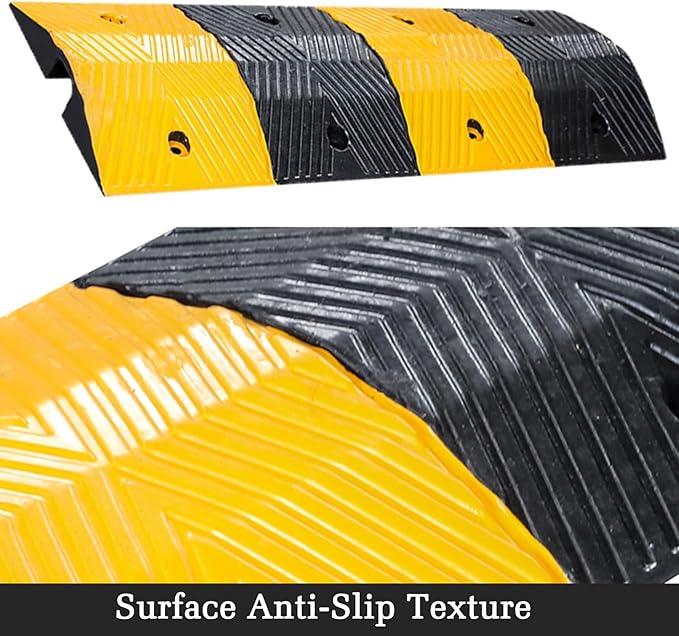 Rubber Speed Bumps with Cable Protectors Heavy Duty Modular Driveway Speed Ramp for Asphalt Concrete Traffic Lanes (100x35x6.5CM)