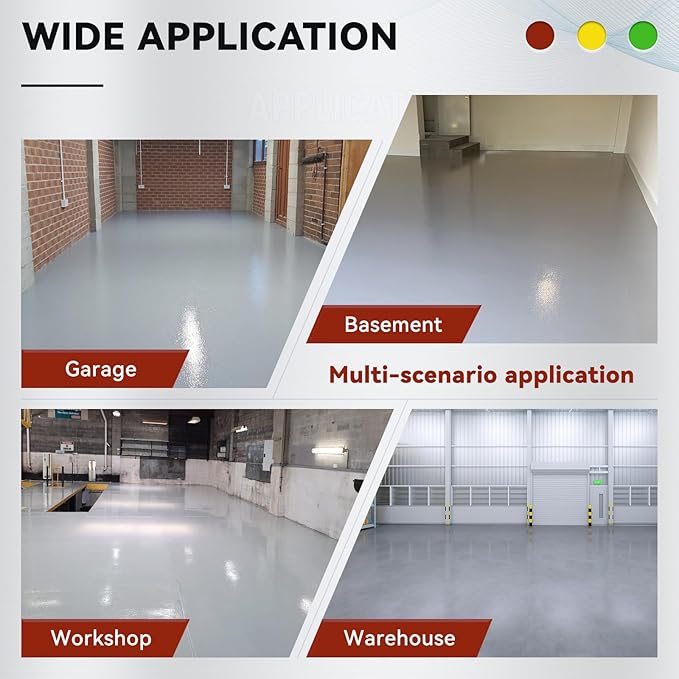 DWIL Garage Floor Epoxy Kit, Garage Floor Paint with Tools, Epoxy Coating for Concrete - High Gloss, Water-based, Low Odor - 1 Car Kit, Light Gray