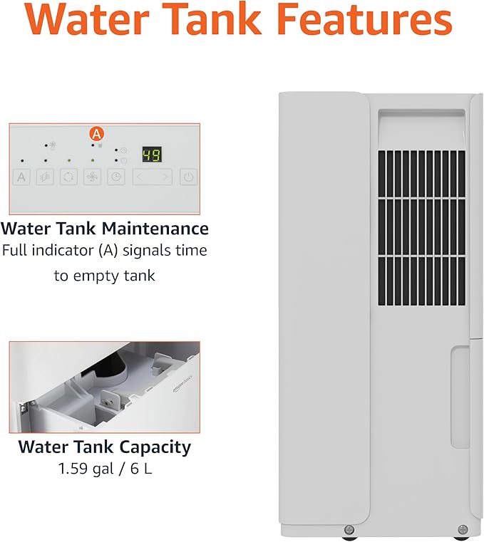 Amazon Basics 50-Pint Large Dehumidifier with Humidity Control, Timer, Auto-Defrost, Overflow Protection, Energy Star Certified, Washable Filter for Rooms up to 4000 SFT, White