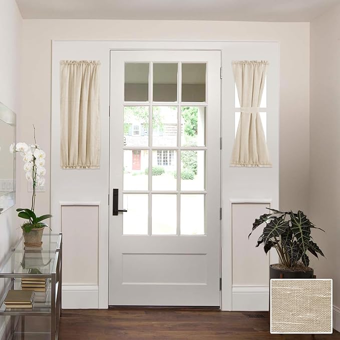 H.VERSAILTEX Linen Glass Door Curtains, Light Filtering Curtains, Privacy Semi Sheer Front Door Window Curtain with Rod Pocket and Tie Back, Linen, 25 x 40 inches, 1 Panel