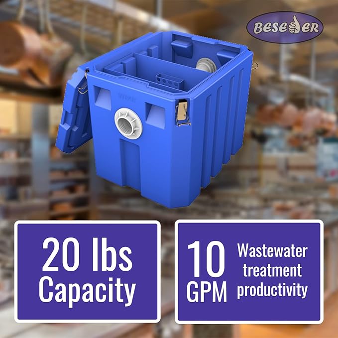 Commercial Grease Interceptor Trap 20 lb - Plastic Grease Trap Under Sink for Restaurant Cafe - Under Sink Grease Trap 10 GPM - Waste Water Oil-water Separator for Restaurant