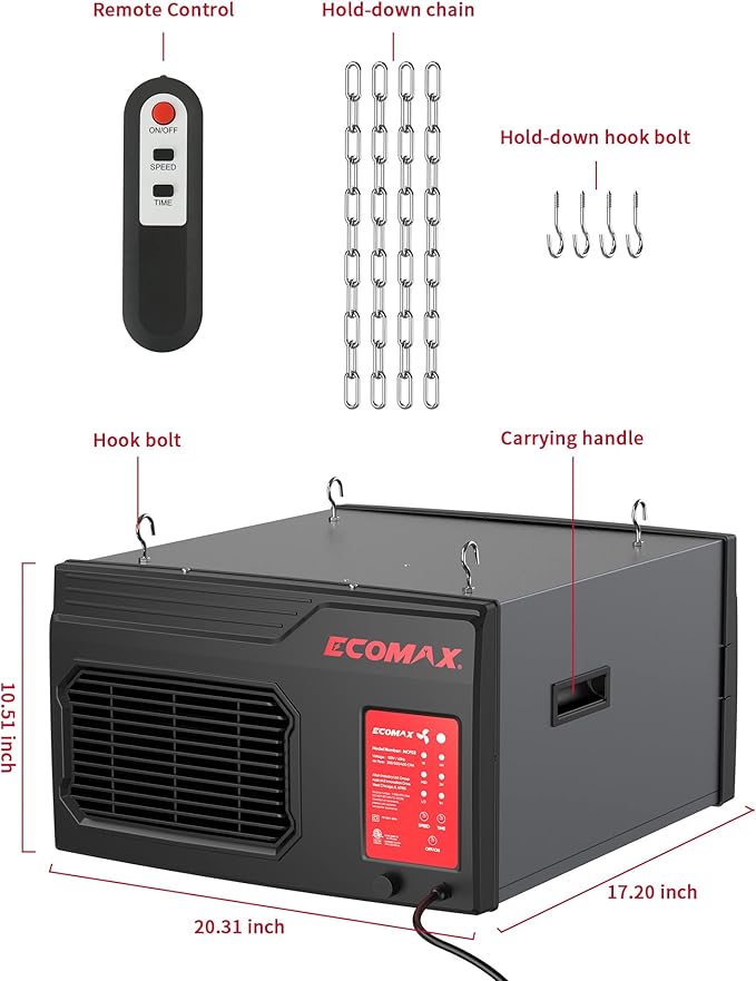 MCF03 Air Filtration System Woodworking, 3-Speed Hanging Ceiling Shop Air Filtration System for Woodworking for Shop Garage (300/350/400 CFM)