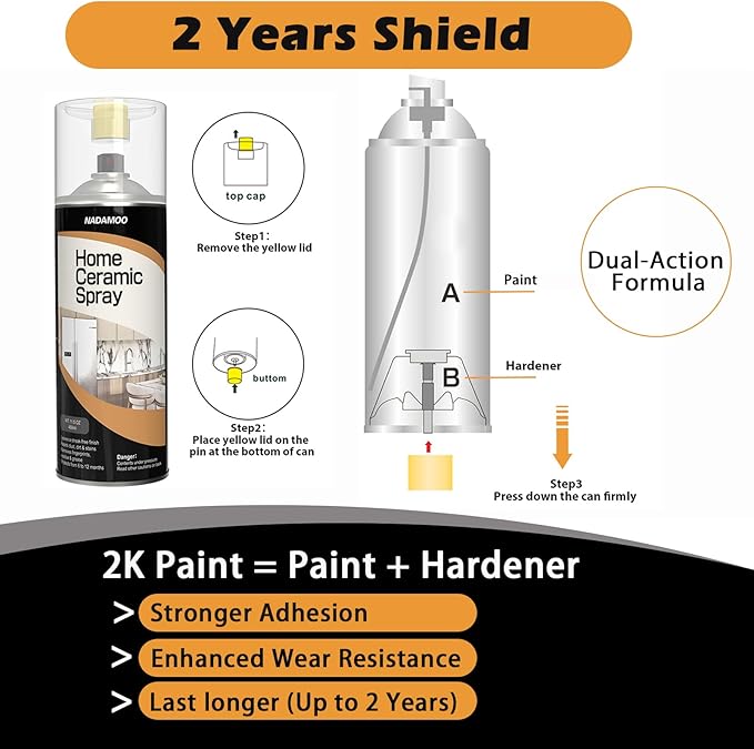 NADAMOO 2K Home Ceramic Coating Spray, 2-Parts Formula with Stronger Adhesion and Enhanced Wear Resistance, Seal & Protect Kitchen & Bath Surfaces, Repels Stains & Grime, Clear, 1 Can