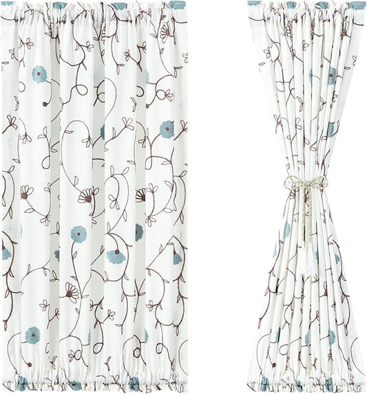VOGOL Curtains for French Door, 36 x 40 Inches Blue Flower Pattern Sliding Door Panels, 1 Piece Rod Pocket Decorative Drapery for Entry Door