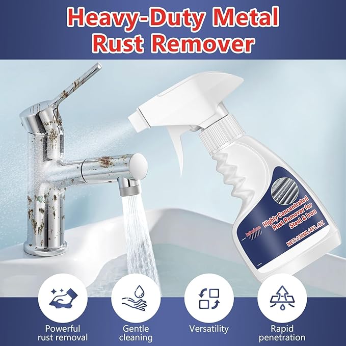 Rust Remover, Heavy Duty Rust Removal for Metal, Highly Concentrated Rust Stain Remover, Fast Acting Rust Removal for Tools, Stainless Steel & Automotive Parts (2pcs)