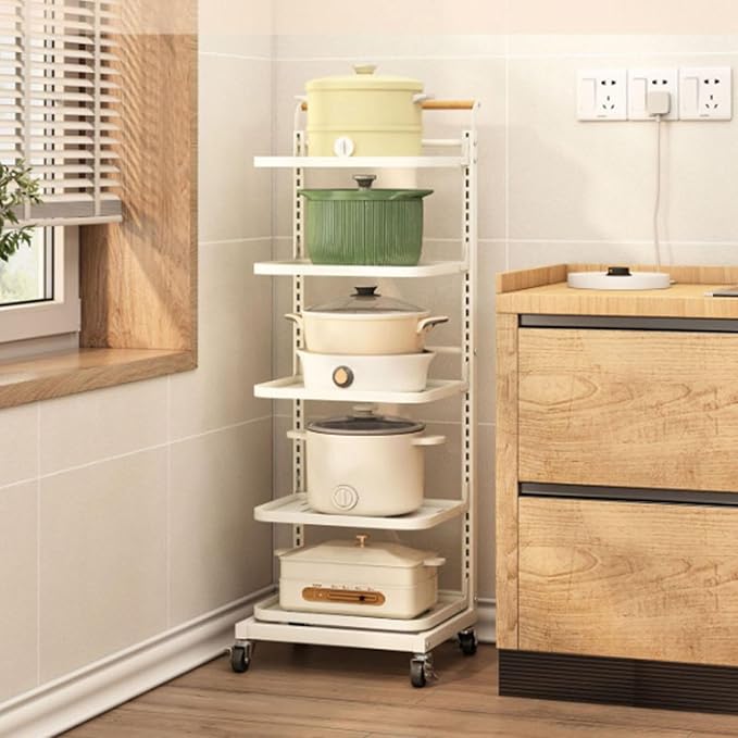 3 Tier Extendable Microwave Rack Stand Shelves for Kitchen Cupboards with Wheels Black Space Saving Kitchen Storage Solution.