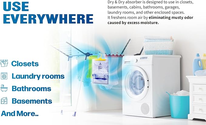 Dry & Dry Premium Moisture Absorbers Dehumidifiers for Home, Basement, Bedroom, Small Dehumidifiers - Moisture Absorber - Blue & White (25 Pack) 7 ounce