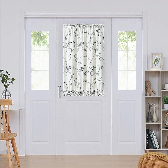 VOGOL French Door Curtains, Country Style Light Filtering Privacy Drapes for Living Room Sliding Door, 1 Panel 36 x 40 Inches Sidelight Doorway Curtain, Grey & Beige