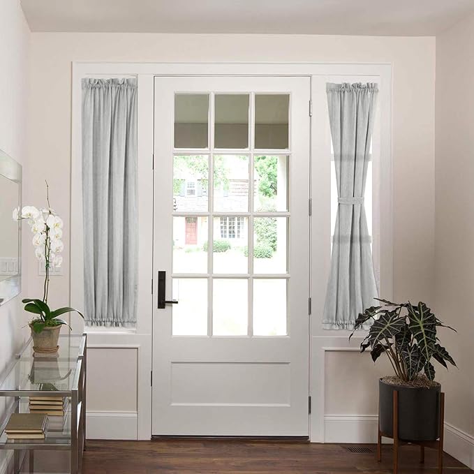 H.VERSAILTEX Linen French Door Curtains Semi Sheer Light Reducing Privacy Doors Window Cover with Tieback | Rod Pocket 1 Panel Door Shades for Glass Living Room Doorways,25" W x 72" L,Grey