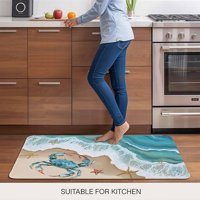 Turquoise Crab Doormat Ocean Spray Non Slip Low Profile Rubber Door Mat Washable Absorbent Indoor Front Door Mat Entryway Rug Entrance Carpet 18x30 Inch