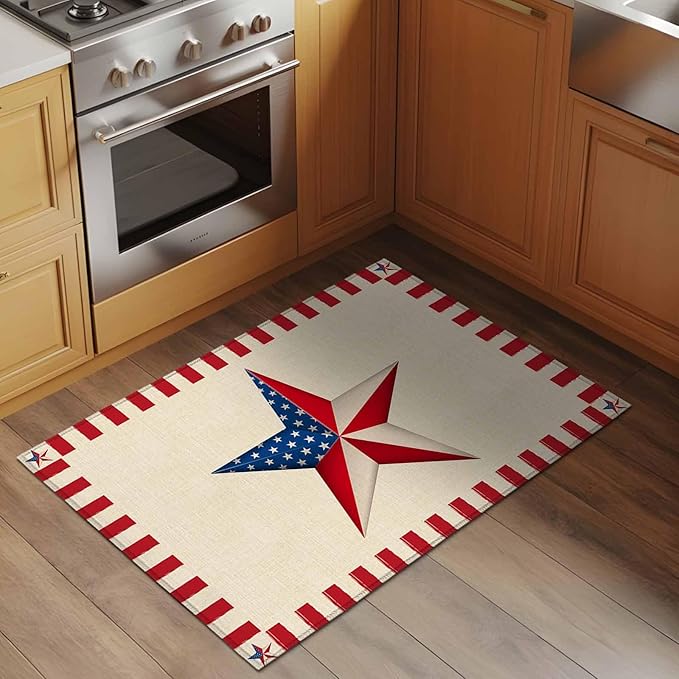 Farmhouse American Flag Pentagram Entryway Rug 2'x3', Small Area Rug Non-Slip Front Door Mat Washable Floor Carpet for Indoor Entrance Kitchen Bathroom