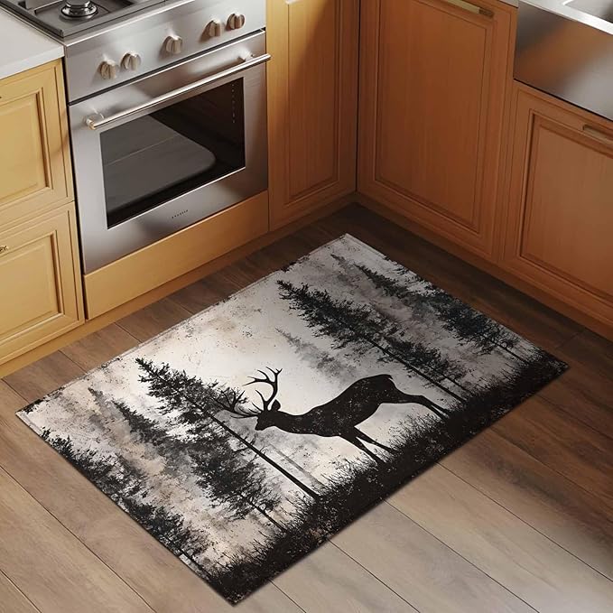 Elk Entryway Rug 2'x3', Deer Silhouette Small Area Rug Non-Slip Front Door Mat Washable Floor Carpet for Indoor Entrance Kitchen Bathroom