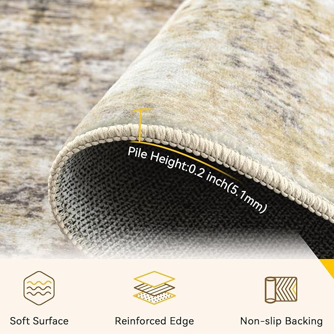 RELEANY Washable Area Rugs 4'x6' Non-Slip Modern Abstract Soft for Living Room Entryway Bedroom Nursery, Print Pattern, Neutral Brown Gray