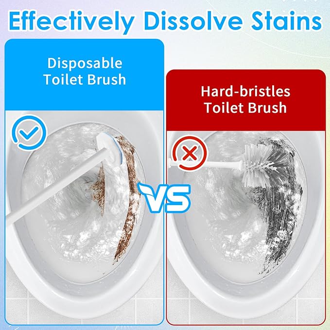 Ptwola 50 Count Disposable Toilet Wand Refills Toilet Bowl Cleaner Scrubber Brush Refills Pads Bathroom Deep Cleaning Replacement Sponges Wand Head Compatible with Most Toilet Brushes