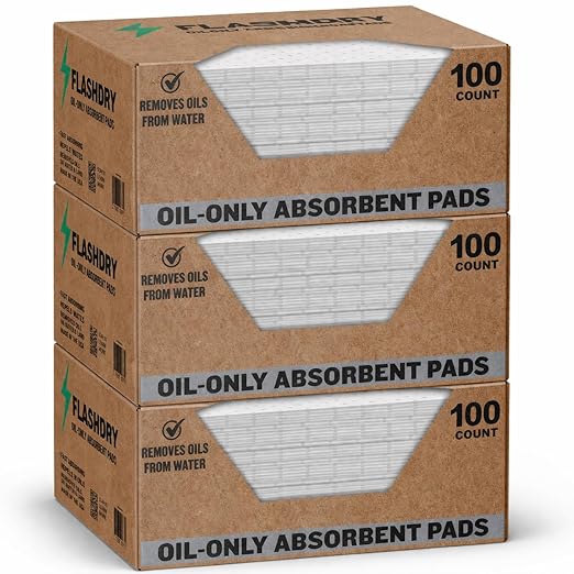 FlashDry Oil Absorbent Pads, Fast-Absorbing Oil-Based Fluid Pads for Garage, Shop, Driveway, Automotive & Marine Use, Tear-Resistant Oil Absorbing Sheets, 17.5" x 13.5", 300-Count Dispenser Box