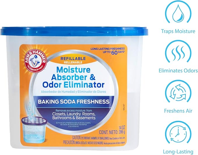 Arm & Hammer Fragrance Free Refillable Moisture Absorber and Odor Eliminator 14 oz. Tub