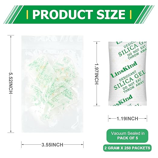 Silica Gel Packets, 2 Gram [250 Packs] Desiccant Packs for Storage, Food Grade Silica Packets Moisture Absorbers Desiccant Bags for Filament Storage Moisture Absorber for 3D Printer, Food