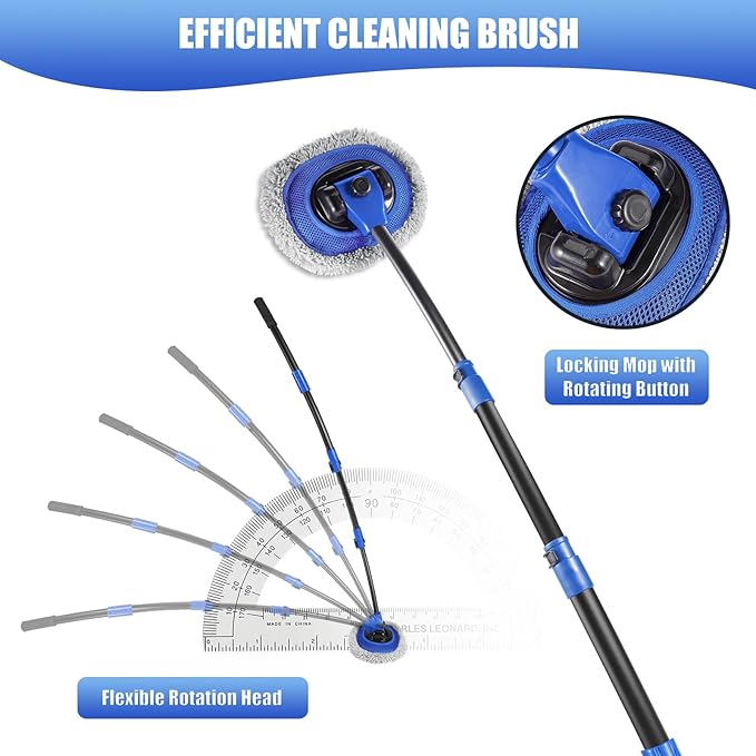 Wall Cleaner Mop, Washer Mops with Long Handle for Cleaning Walls Baseboard Window High Cabinet Ceiling Floor, 15°Bend Labor-Saving Microfiber Dry Dust and Wet Wash Cleaning Mop with Replacement Pad
