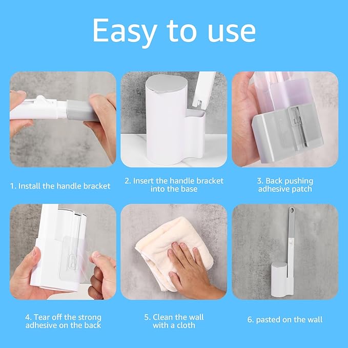 Disposable Toilet Brush Refills, Wall Mount Toilet Bowl Brush, Toilet Wand Refills with Extended Handle Cleaning Set, 360° Cleaning Toilet Brush Grip Suitable for Bathrooms (Only 36 Refills)