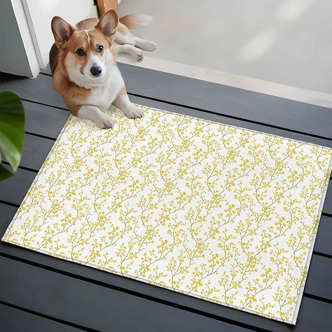 Flowers Entryway Rug 2'x3', Branches Small Area Rug Non-Slip Front Door Mat Washable Floor Carpet for Indoor Entrance Kitchen Bathroom