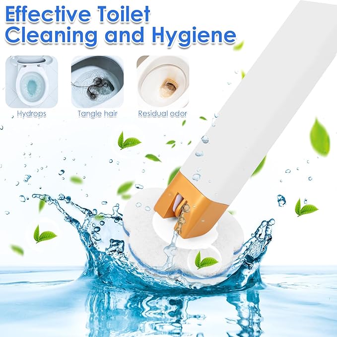 Disposable Toilet Wand Kit, Wall Mounted Long Handle Toilet Bowl Cleaner with 40 Refills Pads, Bathroom Cleaning System Set (Brush Heads)