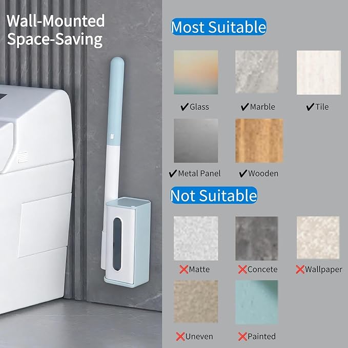 Disposable Toilet Brush with 16 Wand Cleaner Refills Pads，Wall Mounted Toilet Bowl Holder Set，Toilet Cleaning System Starter Kit，Bathroom Cleaning System for Sink Bathtub Wash Basin