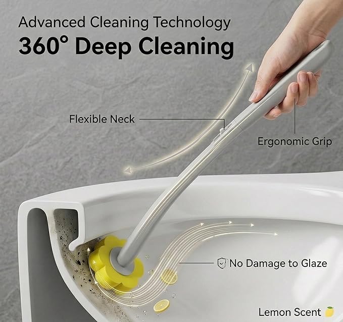 Disposable Toilet Brush and Holder Set, Upgraded Deep Cleaning Toilet Wand with 18 Lemon Scented 3-Layer Refills, Wall Mounted Toilet Bowl Scrubber Kit for Bathroom, Hotel, Apartment