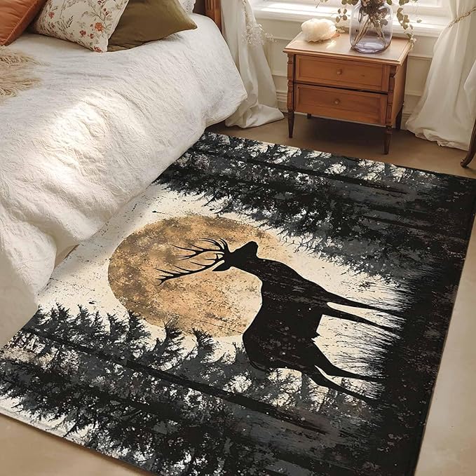 Deer Area Rugs 2.7'x5', Elk Silhouette Washable Area Rugs Non-Slip Indoor Floor Mats Carpet for Living Room Bedroom Dining Room