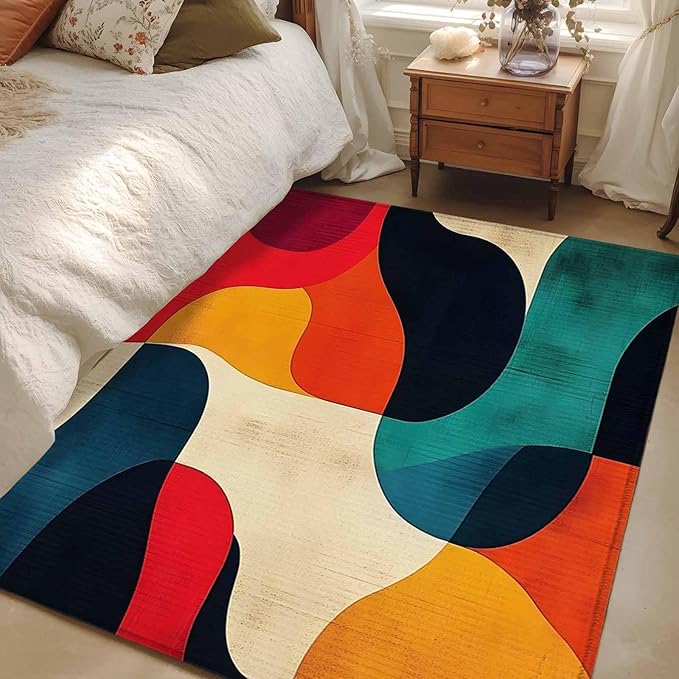 Abstract Art Area Rugs 2.7'x5', Impressionist Red Blue Color Block Washable Area Rugs Non-Slip Indoor Floor Mats Carpet for Living Room Bedroom Dining Room