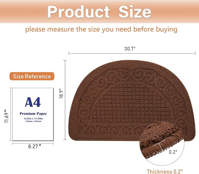 Echaprey Half Round Non-Slip Kitchen Bathroom Toilet Doormat Floor Rug Mat Keeps Your Floors Clean Home Decor (Large, Coffee)