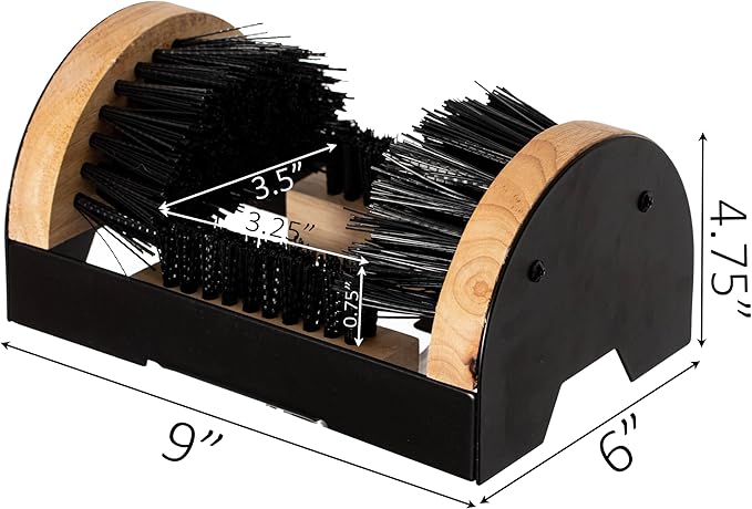Heavy-Duty Metal and Wooden Base Shoe Cleaner and Boot Scraper, Portable or Floor-Mounted Scrubbing Brush for Indoor and Outdoor Use, All Weather Boot Cleaner - Removes Mud, Snow and Sand, Wooden